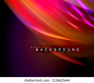 Neon glowing wave, magic energy and light motion background. Vector wallpaper template, illustration
