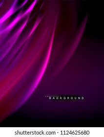 Neon glowing wave, magic energy and light motion background. Vector wallpaper template, illustration
