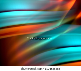 Neon glowing wave, magic energy and light motion background. Vector wallpaper template, illustration