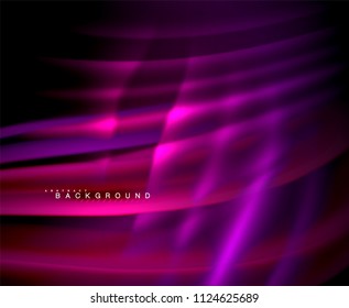 Neon glowing wave, magic energy and light motion background. Vector wallpaper template, illustration