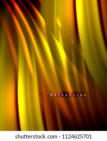 Neon glowing wave, magic energy and light motion background. Vector wallpaper template, illustration