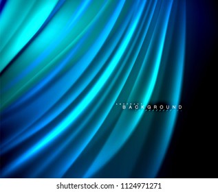 Neon glowing wave, magic energy and light motion background. Vector wallpaper template, illustration