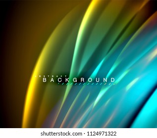 Neon glowing wave, magic energy and light motion background. Vector wallpaper template, illustration