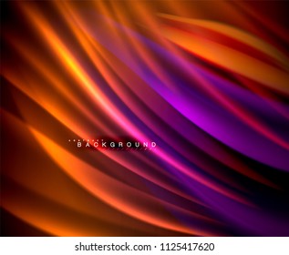 Neon glowing wave, magic energy and light motion background. Vector wallpaper template, illustration
