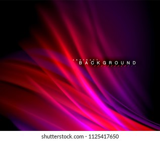 Neon glowing wave, magic energy and light motion background. Vector wallpaper template, illustration