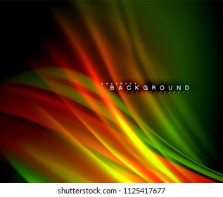 Neon glowing wave, magic energy and light motion background. Vector wallpaper template, illustration