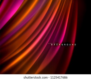 Neon glowing wave, magic energy and light motion background. Vector wallpaper template, illustration
