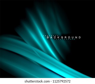 Neon glowing wave, magic energy and light motion background. Vector wallpaper template, illustration