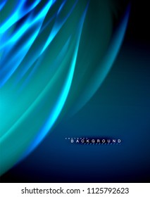 Neon glowing wave, magic energy and light motion background. Vector wallpaper template, illustration