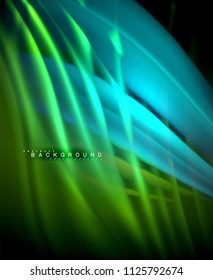 Onda brillante neón, energía mágica y fondo de movimiento de luz. Plantilla de papel tapiz vectorial, ilustración