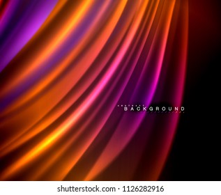 Neon glowing wave, magic energy and light motion background. Vector wallpaper template, illustration