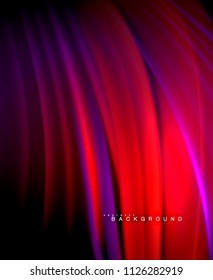 Neon glowing wave, magic energy and light motion background. Vector wallpaper template, illustration