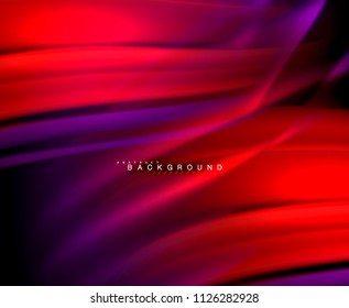 Neon glowing wave, magic energy and light motion background. Vector wallpaper template, illustration