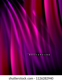 Neon glowing wave, magic energy and light motion background. Vector wallpaper template, illustration