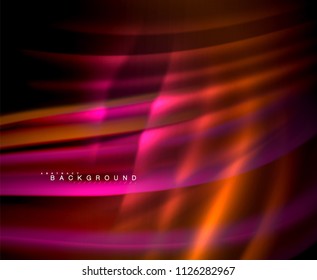 Neon glowing wave, magic energy and light motion background. Vector wallpaper template, illustration
