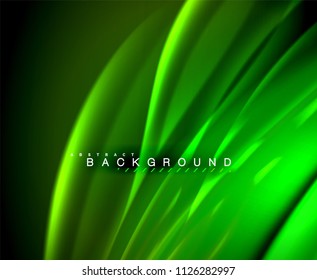 Neon glowing wave, magic energy and light motion background. Vector wallpaper template, illustration