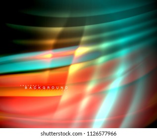 Onda brillante neón, energía mágica y fondo de movimiento de luz. Plantilla de papel tapiz vectorial, ilustración