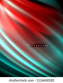 Neon glowing wave, magic energy and light motion background. Vector wallpaper template, illustration
