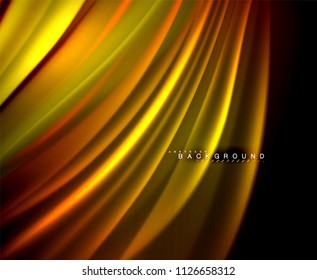 Neon glowing wave, magic energy and light motion background. Vector wallpaper template, illustration