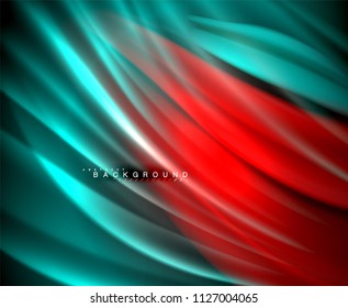 Neon glowing wave, magic energy and light motion background. Vector wallpaper template, illustration