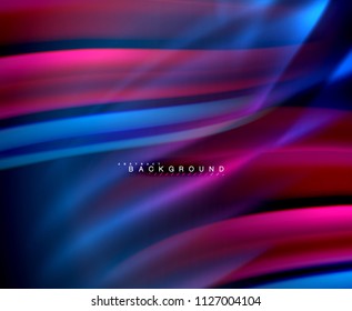 Neon glowing wave, magic energy and light motion background. Vector wallpaper template, illustration