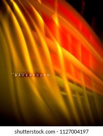 Neon glowing wave, magic energy and light motion background. Vector wallpaper template, illustration