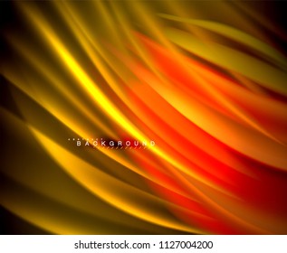 Neon glowing wave, magic energy and light motion background. Vector wallpaper template, illustration