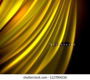 Neon glowing wave, magic energy and light motion background. Vector wallpaper template, illustration