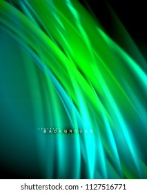 Neon glowing wave, magic energy and light motion background. Vector wallpaper template, illustration
