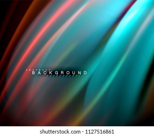 Onda brillante neón, energía mágica y fondo de movimiento de luz. Plantilla de papel tapiz vectorial, ilustración