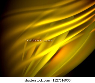 Neon glowing wave, magic energy and light motion background. Vector wallpaper template, illustration