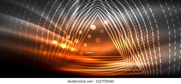 Neon glowing wave, magic energy and light motion background. Vector wallpaper template, hi-tech future concept