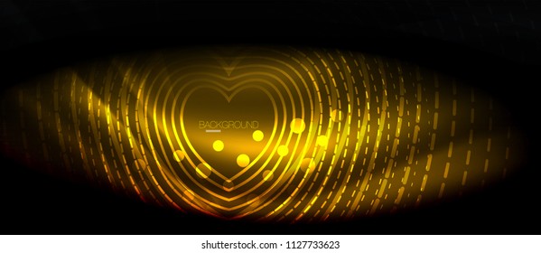 Neon glowing wave, magic energy and light motion background. Vector wallpaper template, hi-tech future concept