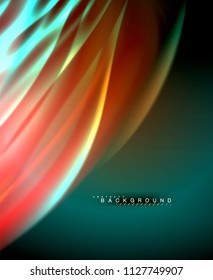 Neon glowing wave, magic energy and light motion background. Vector wallpaper template, illustration