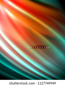 Neon glowing wave, magic energy and light motion background. Vector wallpaper template, illustration