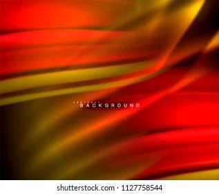Neon glowing wave, magic energy and light motion background. Vector wallpaper template, illustration