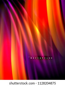 Neon glowing wave, magic energy and light motion background. Vector wallpaper template, illustration