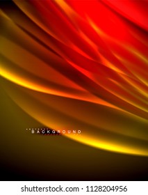 Neon glowing wave, magic energy and light motion background. Vector wallpaper template, illustration