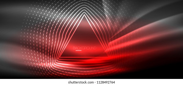 Neon glowing wave, magic energy and light motion background. Vector wallpaper template, hi-tech future concept