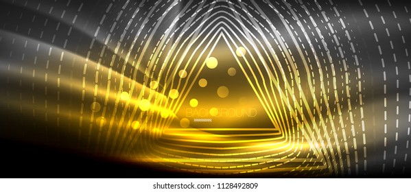 Onda brillante neón, energía mágica y fondo de movimiento de luz. Plantilla de papel tapiz vectorial, concepto de futuro de alta tecnología