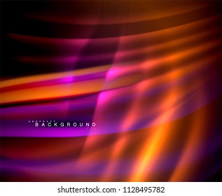 Neon glowing wave, magic energy and light motion background. Vector wallpaper template, illustration