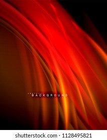 Neon glowing wave, magic energy and light motion background. Vector wallpaper template, illustration