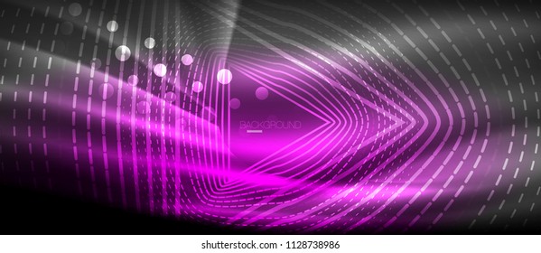 Neon glowing wave, magic energy and light motion background. Vector wallpaper template, hi-tech future concept