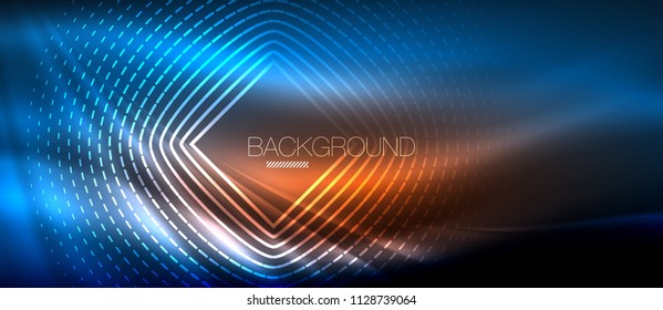 Neonleuchtende Welle, magische Energie und heller Hintergrund. Vektorhintergrund-Vorlage, High-Tech-Zukunftskonzept