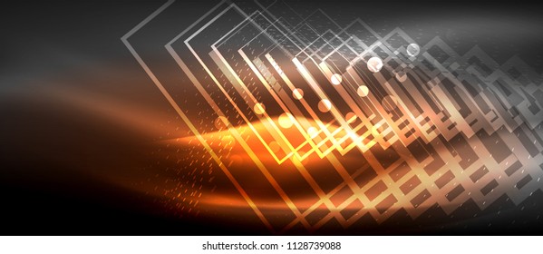 Onda brillante neón, energía mágica y fondo de movimiento de luz. Plantilla de papel tapiz vectorial, concepto de futuro de alta tecnología