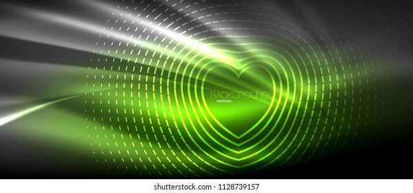 Neonleuchtende Welle, magische Energie und heller Hintergrund. Vektorhintergrund-Vorlage, High-Tech-Zukunftskonzept