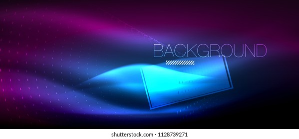 Neonleuchtende Welle, magische Energie und heller Hintergrund. Vektorhintergrund-Vorlage, High-Tech-Zukunftskonzept