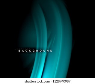 Neon glowing wave, magic energy and light motion background. Vector wallpaper template, illustration