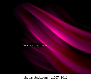 Neon glowing wave, magic energy and light motion background. Vector wallpaper template, illustration