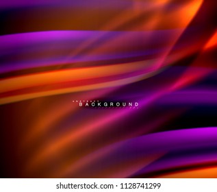 Neon glowing wave, magic energy and light motion background. Vector wallpaper template, illustration